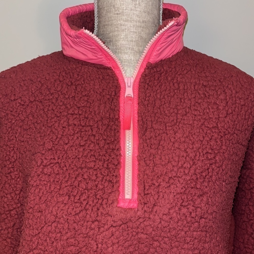 Aerie Dream Sherpa Burgundy Womens 1/4 Zip Soft Pullover Sweatshirt Size Small - Picture 2 of 8